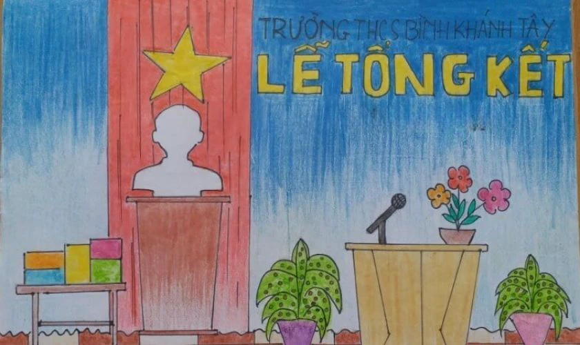 Mẫu tranh vẽ ngày khai giảng đơn giản cho trẻ mầm non