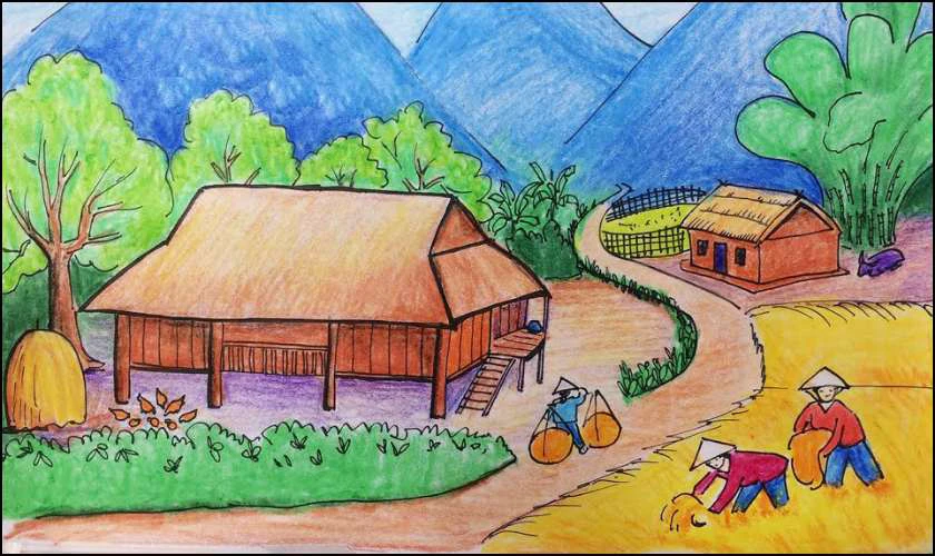 Vẽ tranh ngày Quốc tế Hạnh phúc đường quê
