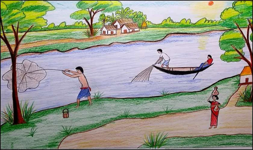 Vẽ tranh ngày Quốc tế Hạnh phúc sông quê