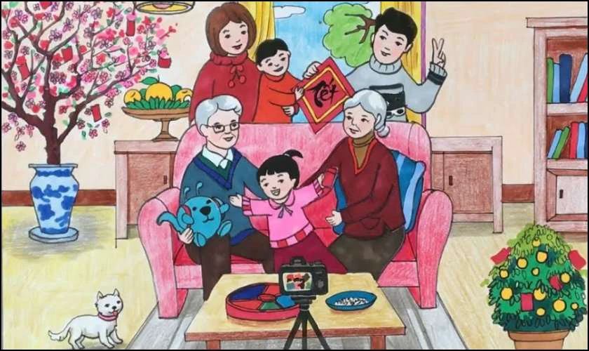 Vẽ tranh ngày Quốc tế Hạnh phúc ông bà cha mẹ