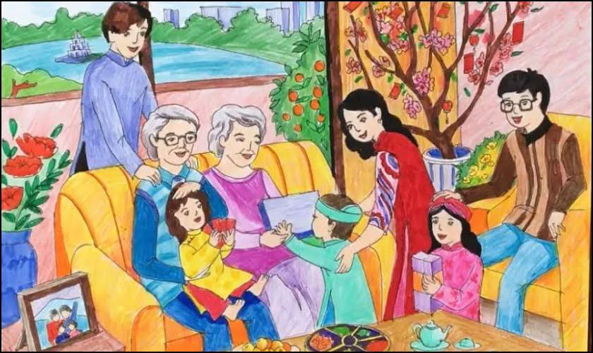 Vẽ tranh ngày Quốc tế Hạnh phúc gia đình ấm cúng