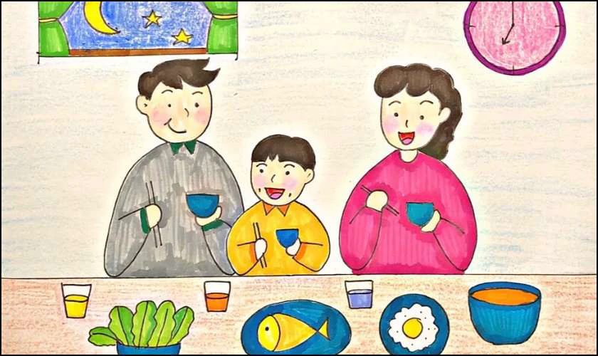 Vẽ tranh ngày Quốc tế Hạnh phúc gia đình 3 người