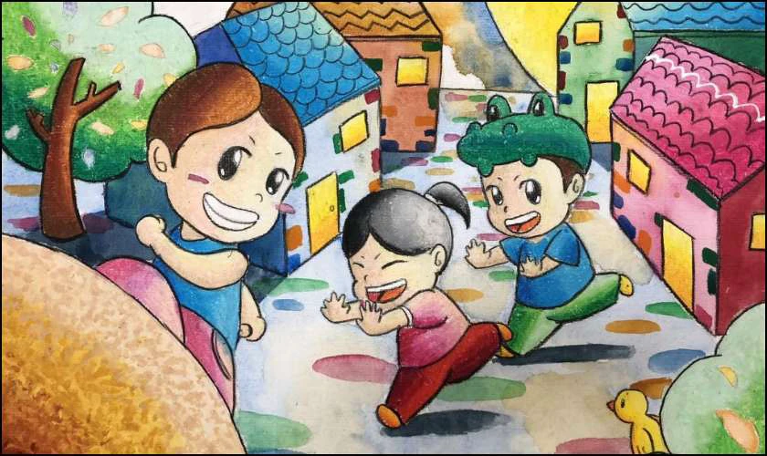 Vẽ tranh ngày Quốc tế Hạnh phúc trẻ em vui đùa