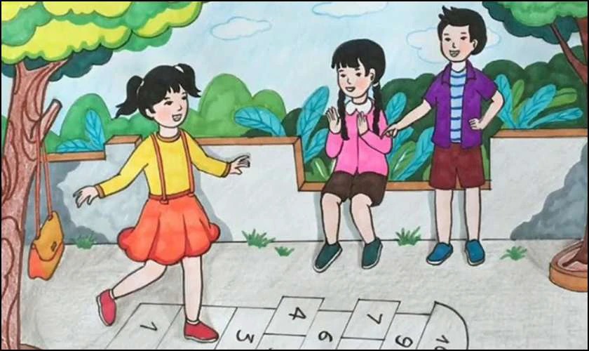 Vẽ tranh ngày Quốc tế Hạnh phúc trẻ em chơi cùng nhau