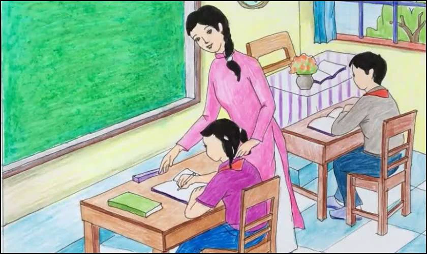 Tranh vẽ ngày Quốc tế Hạnh phúc về trường lớp