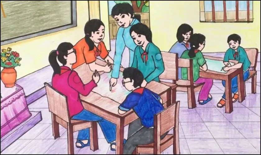 Vẽ tranh ngày Quốc tế Hạnh phúc lớp học