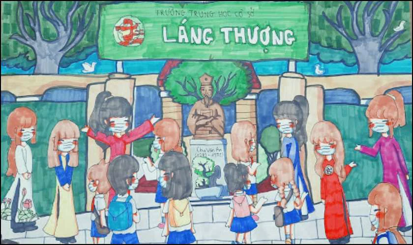 Vẽ tranh ngày Quốc tế Hạnh phúc về ngôi trường