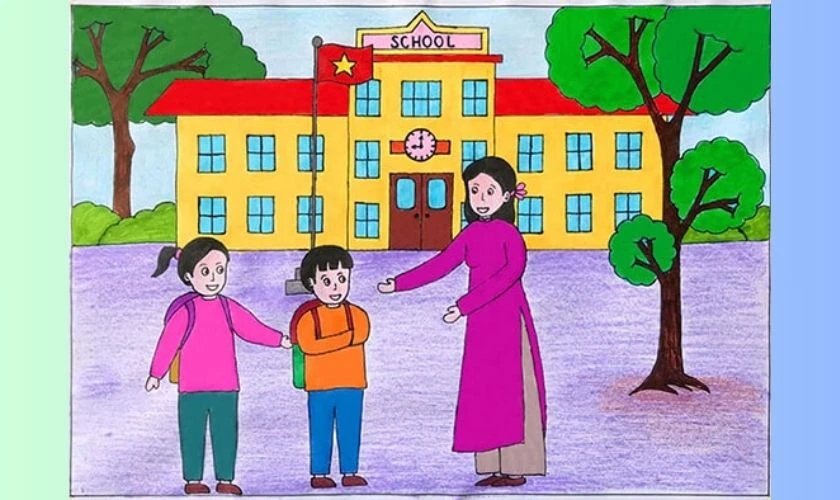 Tranh Quốc tế thiếu nhi chủ đề thầy cô