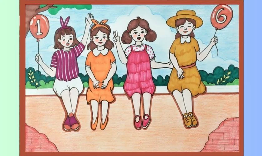Tranh ngày 1/6 chủ đề bạn bè