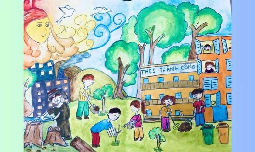 Vẽ tranh Quốc tế thiếu nhi chủ đề trường học