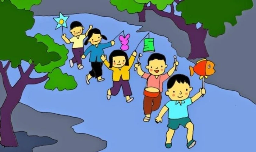 Mẫu vẽ tranh trung thu lớp 3 vui vẻ
