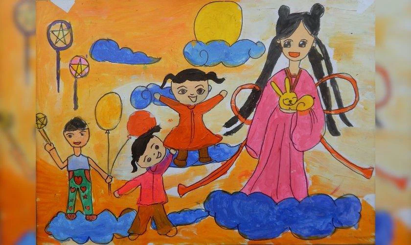 Mẫu vẽ tranh trung thu lớp 3 có chị Hằng