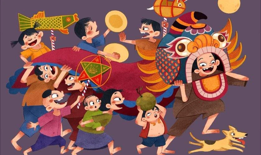 Mẫu tranh vẽ múa lân Trung thu full HD