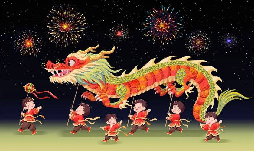 Mẫu tranh vẽ múa lân Trung thu vui nhộn