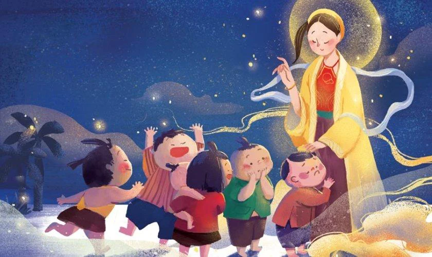 Các bé nhỏ đang nô đùa bên chị Hằng