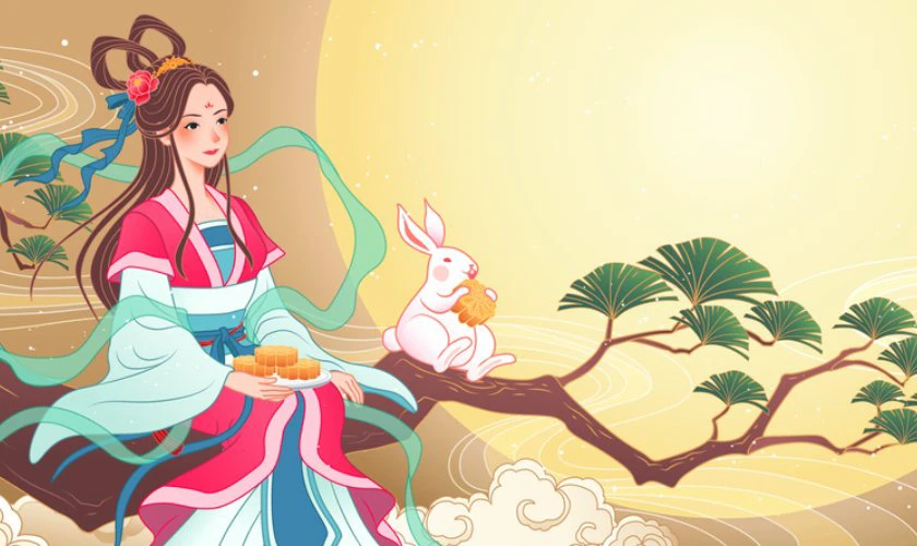 Chị Hằng ngồi cùng chú thỏ nhỏ