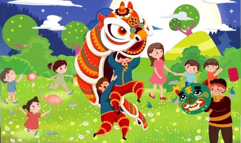 Vẽ tranh Trung Thu các em nhỏ đang chơi trên cánh đồng