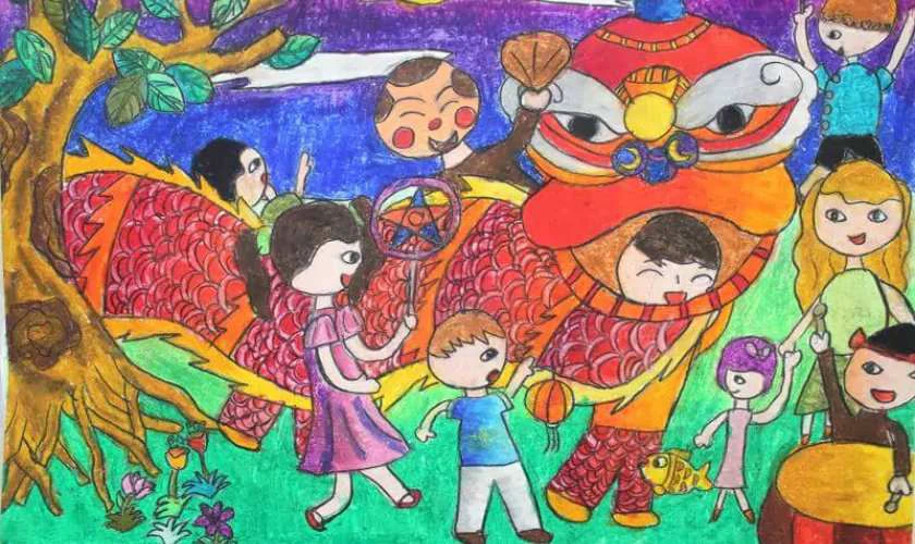 Mẫu vẽ tranh trung thu lớp 6 vui nhộn