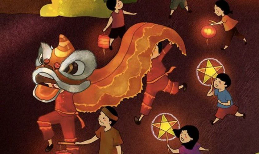 Tranh Trung thu tone màu đỏ