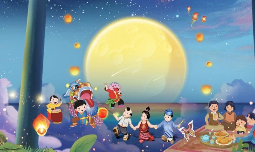 Mọi người nô đùa dưới ánh trăng sáng