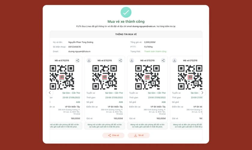 Nhận vé online khi đặt vé qua app
