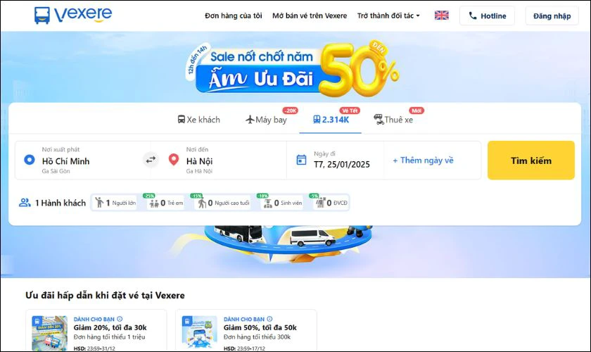 vexere.com là website đặt vé xe uy tín nhiều người chọn