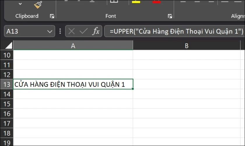 Áp dụng hàm UPPER trong Excel để viết hoa
