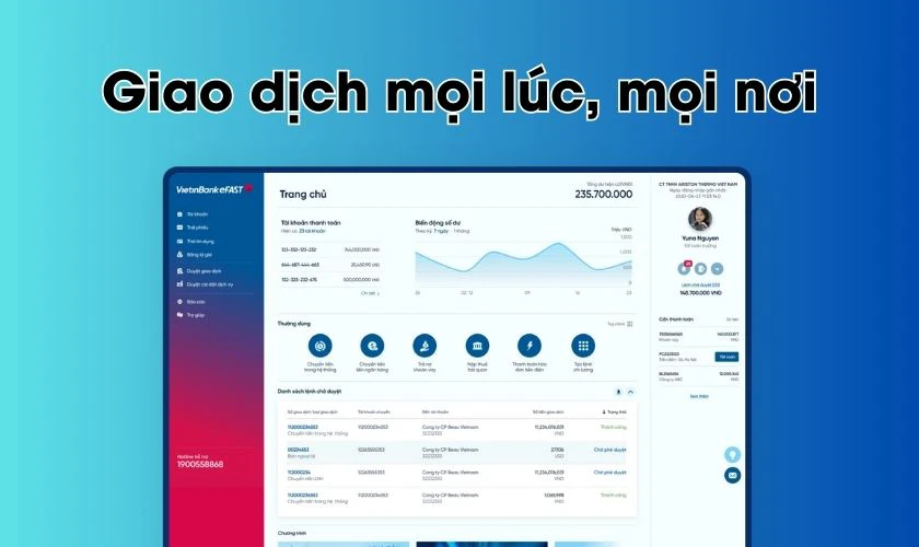 Doanh nghiệp có thể thực hiện các giao dịch mọi lúc, mọi nơi