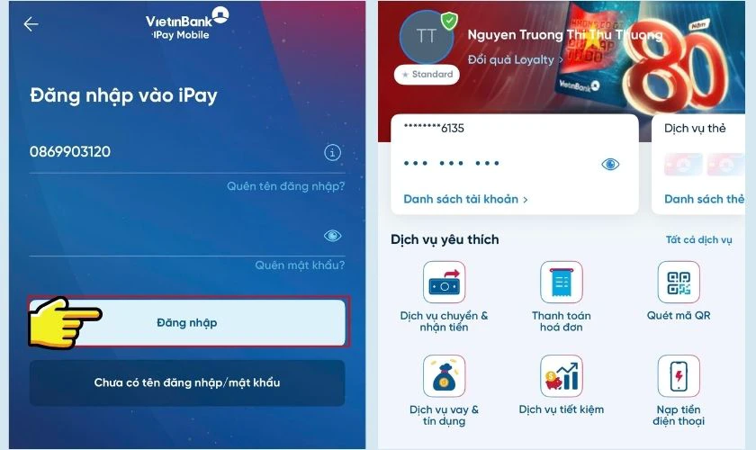 Nhấn n&uacute;t Đăng nhập để truy cập v&agrave;o t&agrave;i khoản