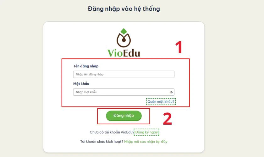 Nhấn nút Đăng nhập để vào giao diện học tập trên VioEdu