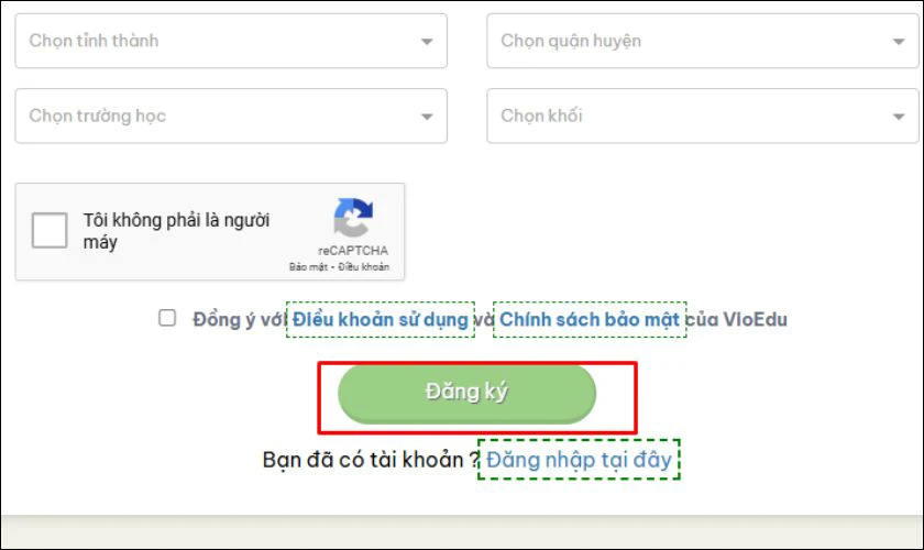 Xác nhận thông tin, đồng ý với điều khoản sử dụng và nhấn Đăng ký