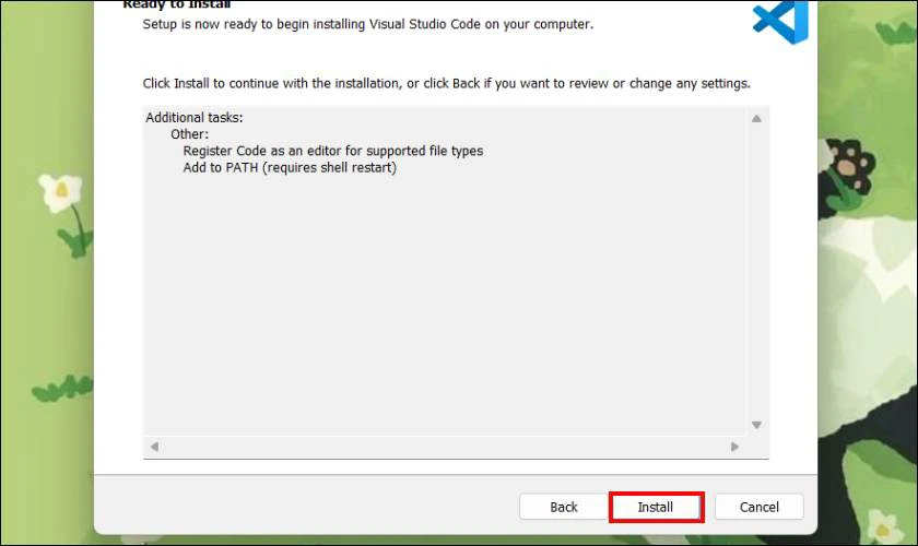 Nhấn Install để bắt đầu cài đặt
