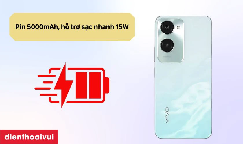Pin 5000mAh cho thời gian dùng dài, sạc nhanh 15W