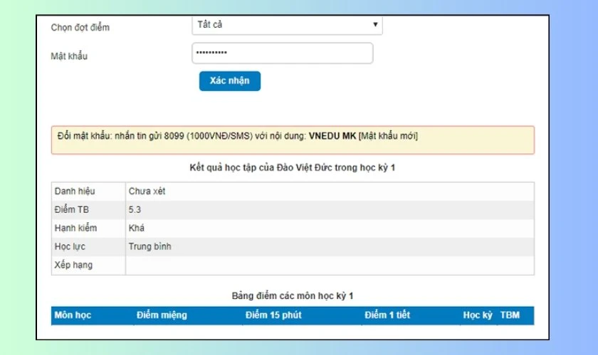 Hệ thống hiển thị các dữ liệu