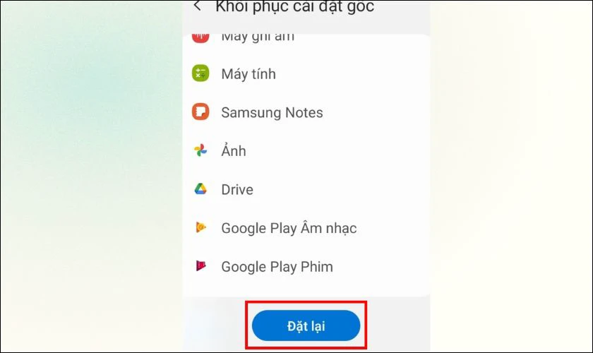 Sau cùng, bạn chọn Đặt lại để reset điện thoại