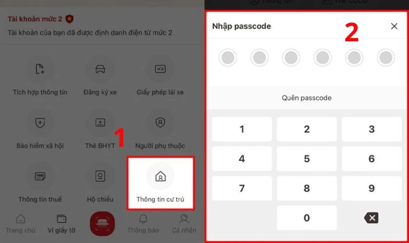 Chọn tiếp mục Thông tin cư trú