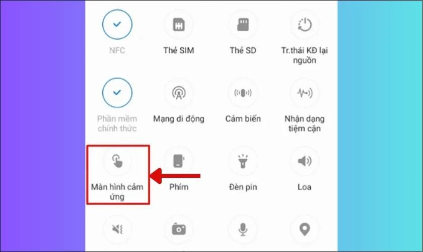 Bấm vào tùy chọn Màn hình cảm ứng