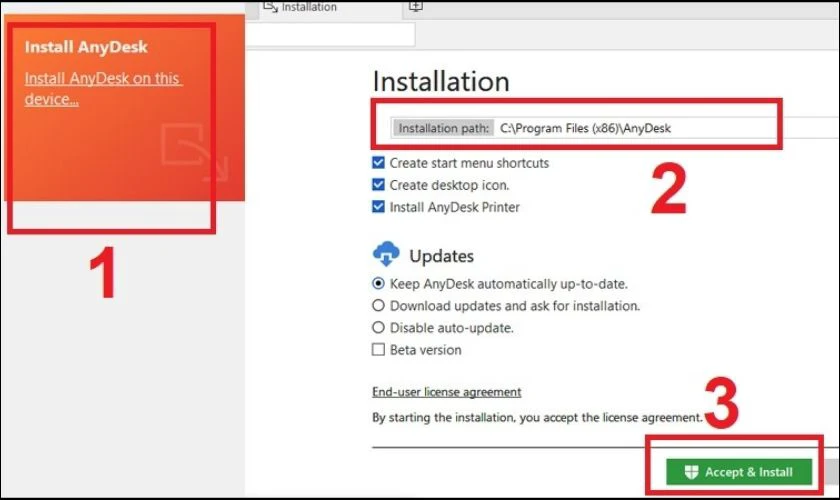 Bạn hãy chọn Install AnyDesk on this computer