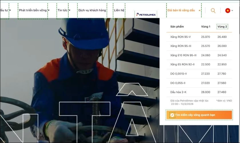 Xem giá xăng dầu web Petrolimex