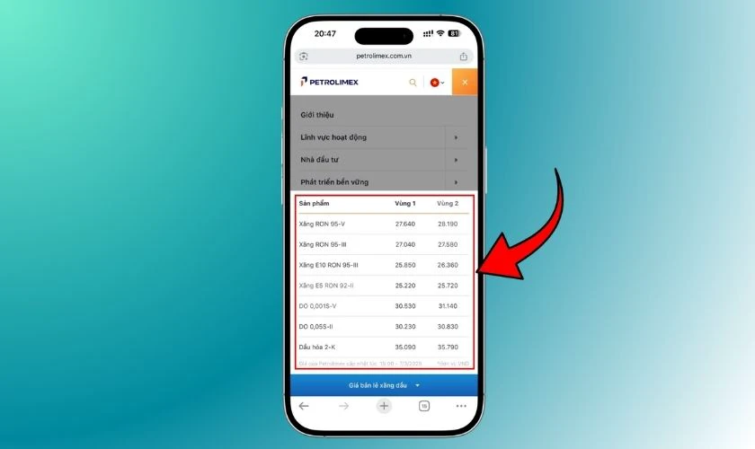 Xem giá theo từng loại nhiên liệu