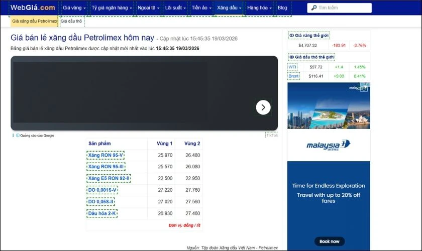 Xem giá xăng dầu webgia.com