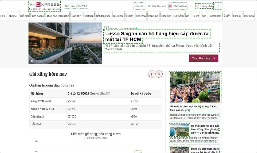 Xem giá xăng các trang báo điện tử