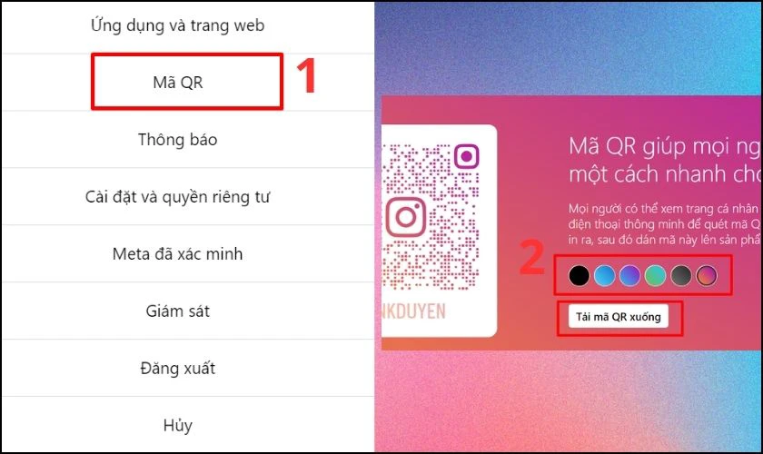 Chọn biểu tượng Cài đặt vào mục Mã QR