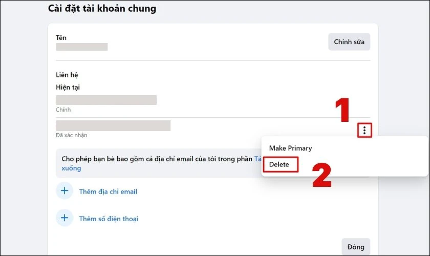 Tìm địa chỉ email, nhấn vào biểu tượng Ba chấm và chọn Delete