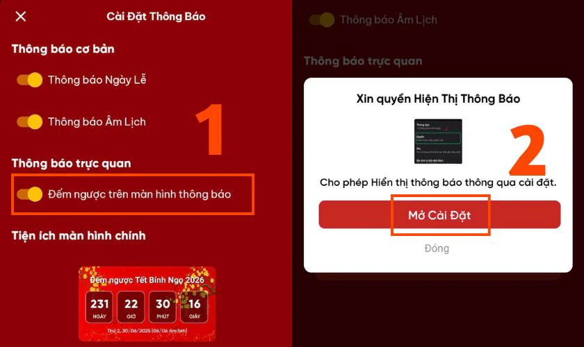 Cách Thêm Widget Countdown Tết 2026 Bính Ngọ Trên Điện Thoại Gạt Thanh Đếm Ngược Trên Màn Hình Thông Báo Sang Bên Phải