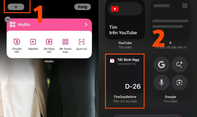 Cách Thêm Widget Countdown Tết 2026 Bính Ngọ Trên Điện Thoại Nhấn Giữ Khoảng 3 Giây Và Chọn Dấu Cộng Ở Góc Trái