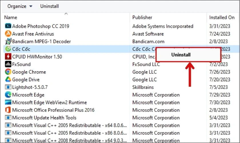 Cuối cùng nhấn Uninstall để xóa ứng dụng trên máy tính