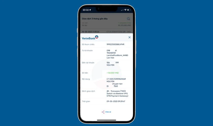 Xem lịch sử giao dịch VietinBank trên điện thoại