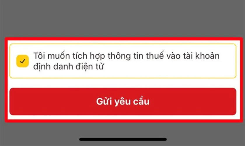 Chọn vào ô “Tôi muốn tích hợp thông tin thuế vào tài khoản định danh điện tử”