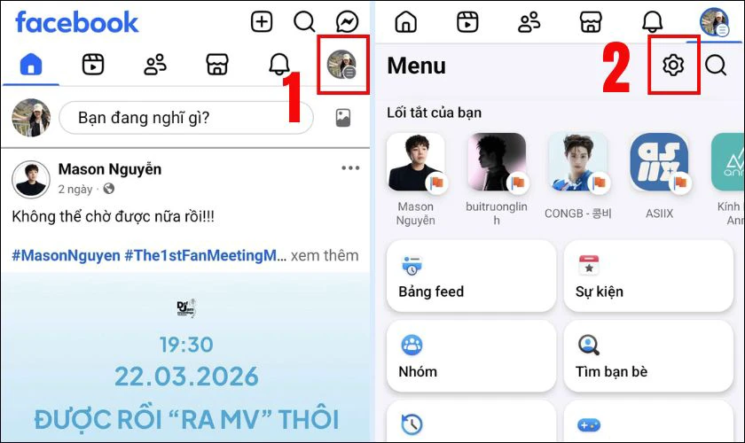Truy cập vào mục Cài đặt trên ứng dụng Facebook